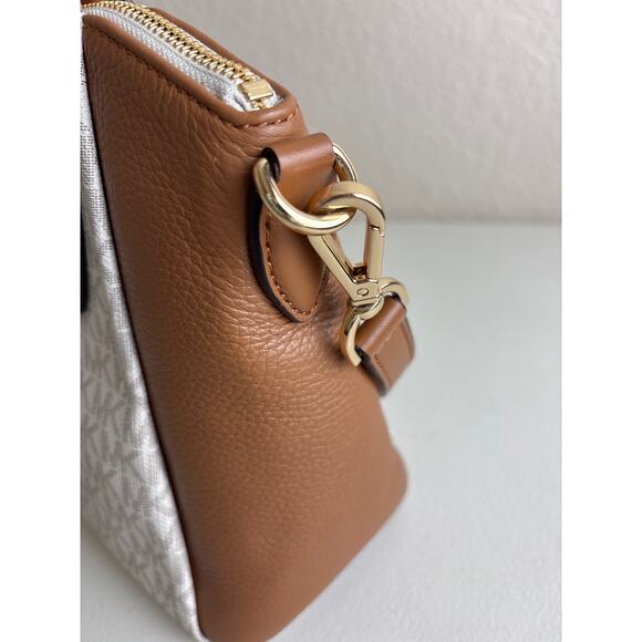 Michael Kors Sienna Medium Logo Messenger Convertible Bag Off-White and Brown - Picture 6 of 16